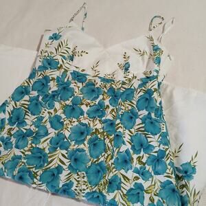 Ann Taylor size 6 floral white/aqua sundress 100% cotton spaghetti strap
